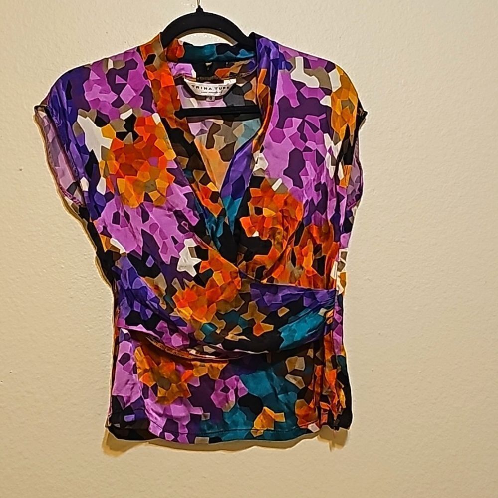 Trina Turk Vintage Geometric Silk Blouse Size 0